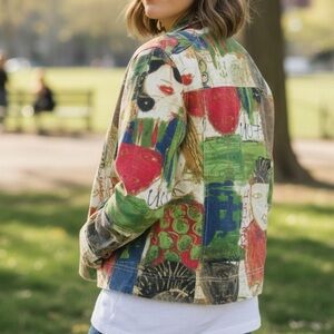 Chico's Vibrant Artistic Abstract Jacket Lightweight Retro Boho Streetwear Med